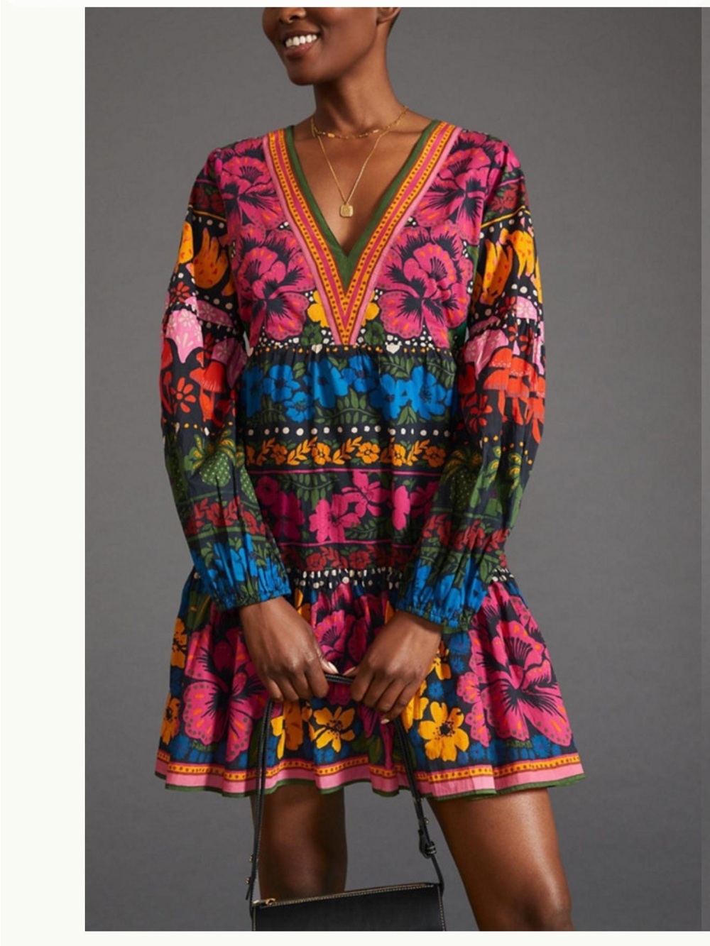 Farm Rio for Anthropologie Floral Puff Sleeve Cotton Tunic Mini Dress Size SP - Picture 13 of 13